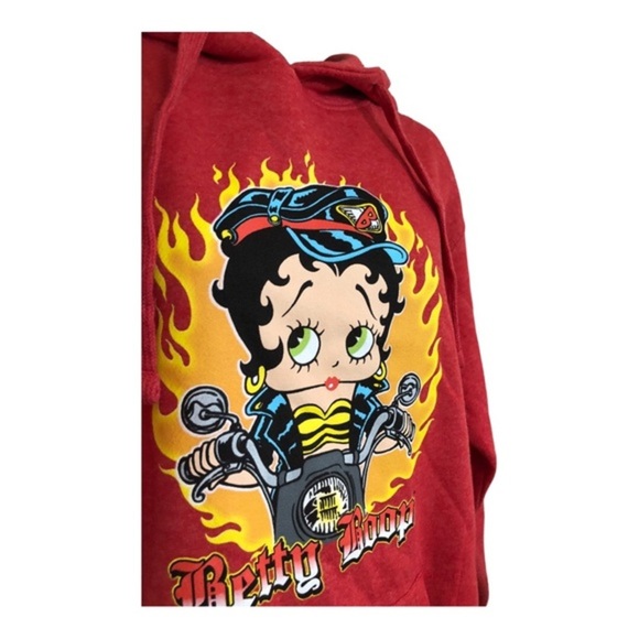 Betty Boop red fire flame motorcycle riding Betty hoodie size large brand new - Picture 11 of 12